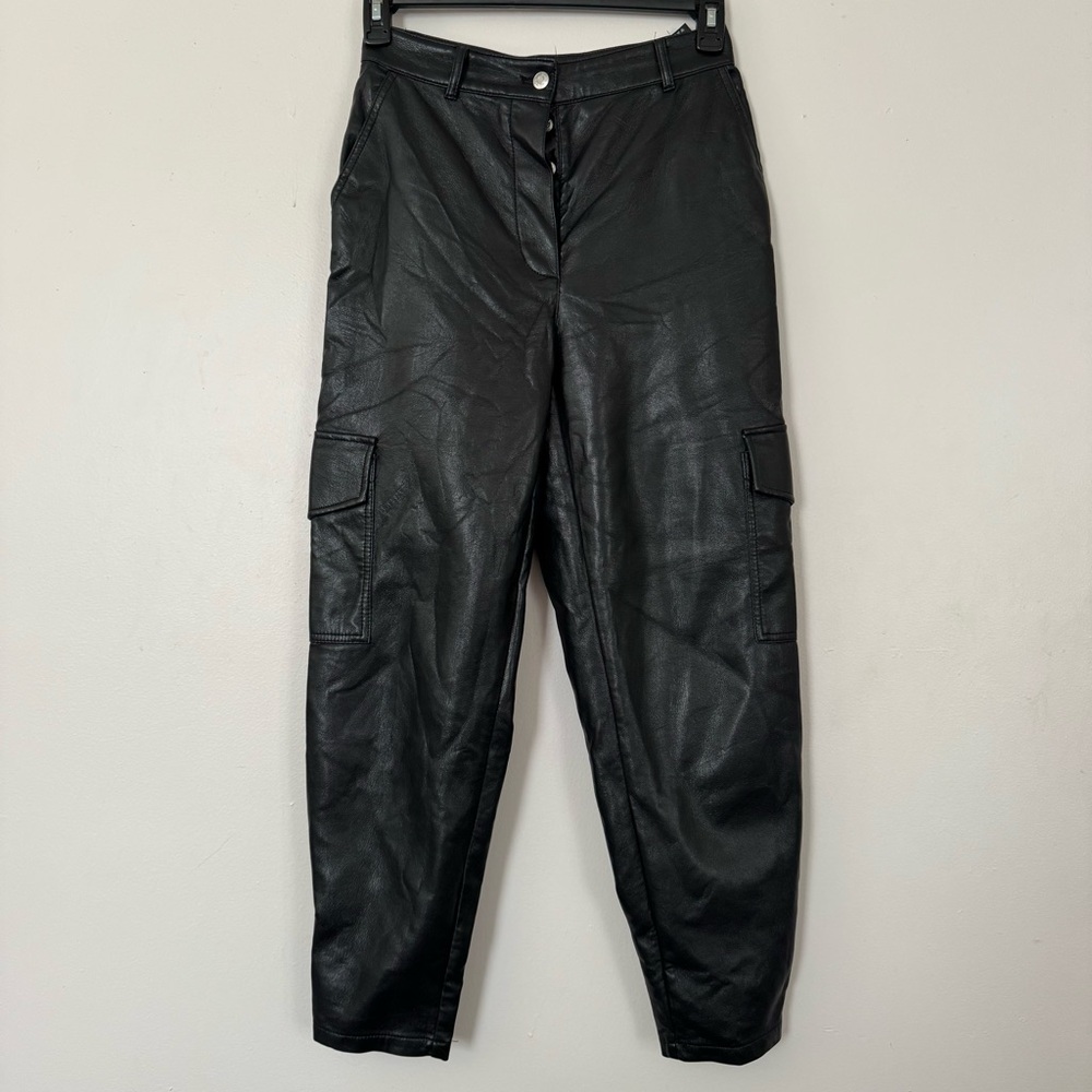 Aritzia Wilfred Black Faux Leather Cargo Trousers